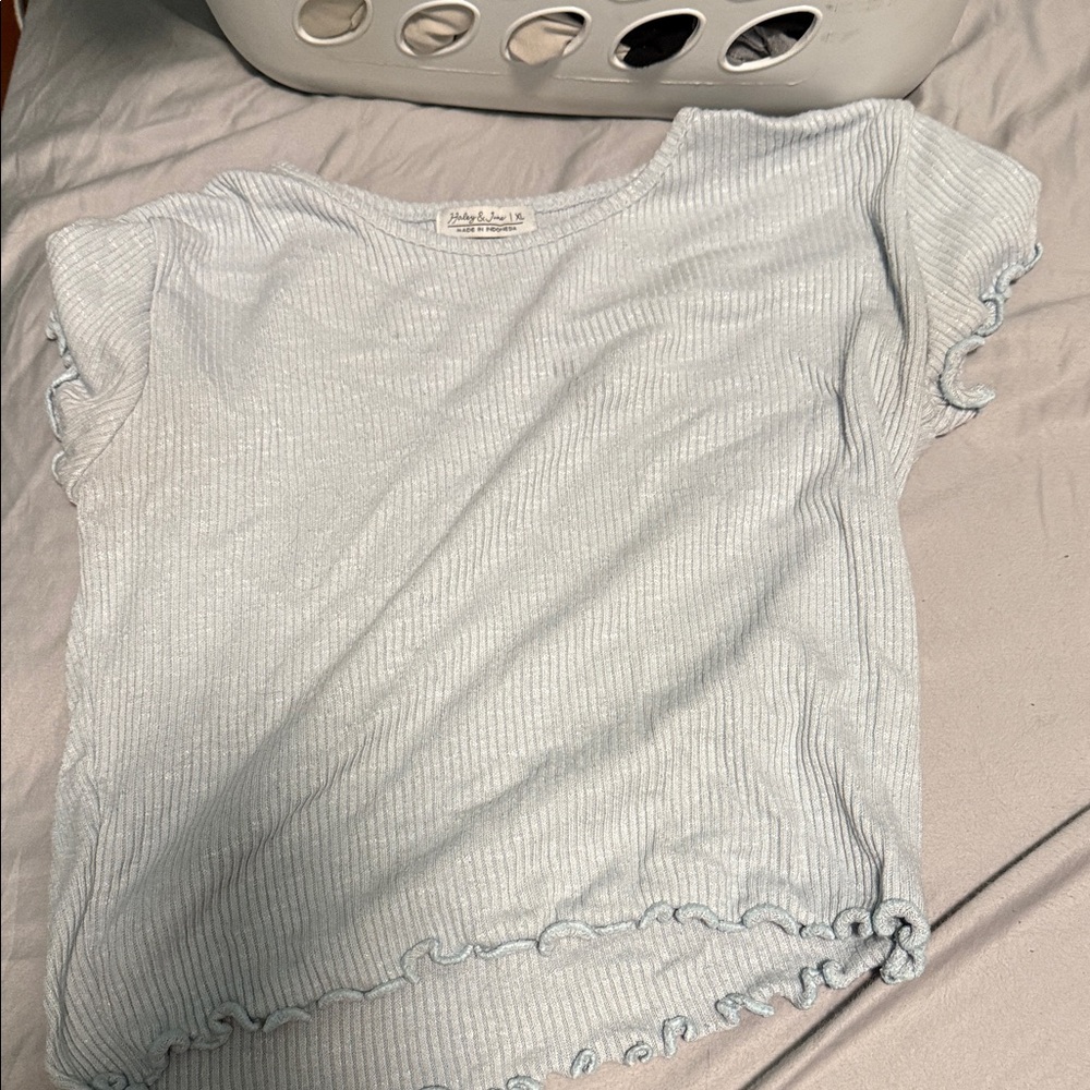 Light Blue Ribbed Short Sleeve Top